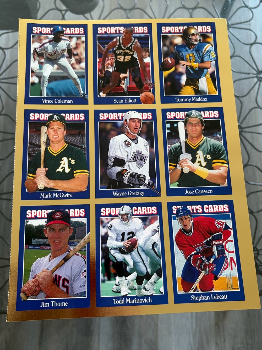 1992 Sports Card News Uncut Sheet Wayne Gretzky Mark McGwire Jose Canseco GOLD